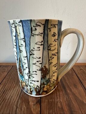 Birch Tree Ceramic Coffee Mug - Blue and White